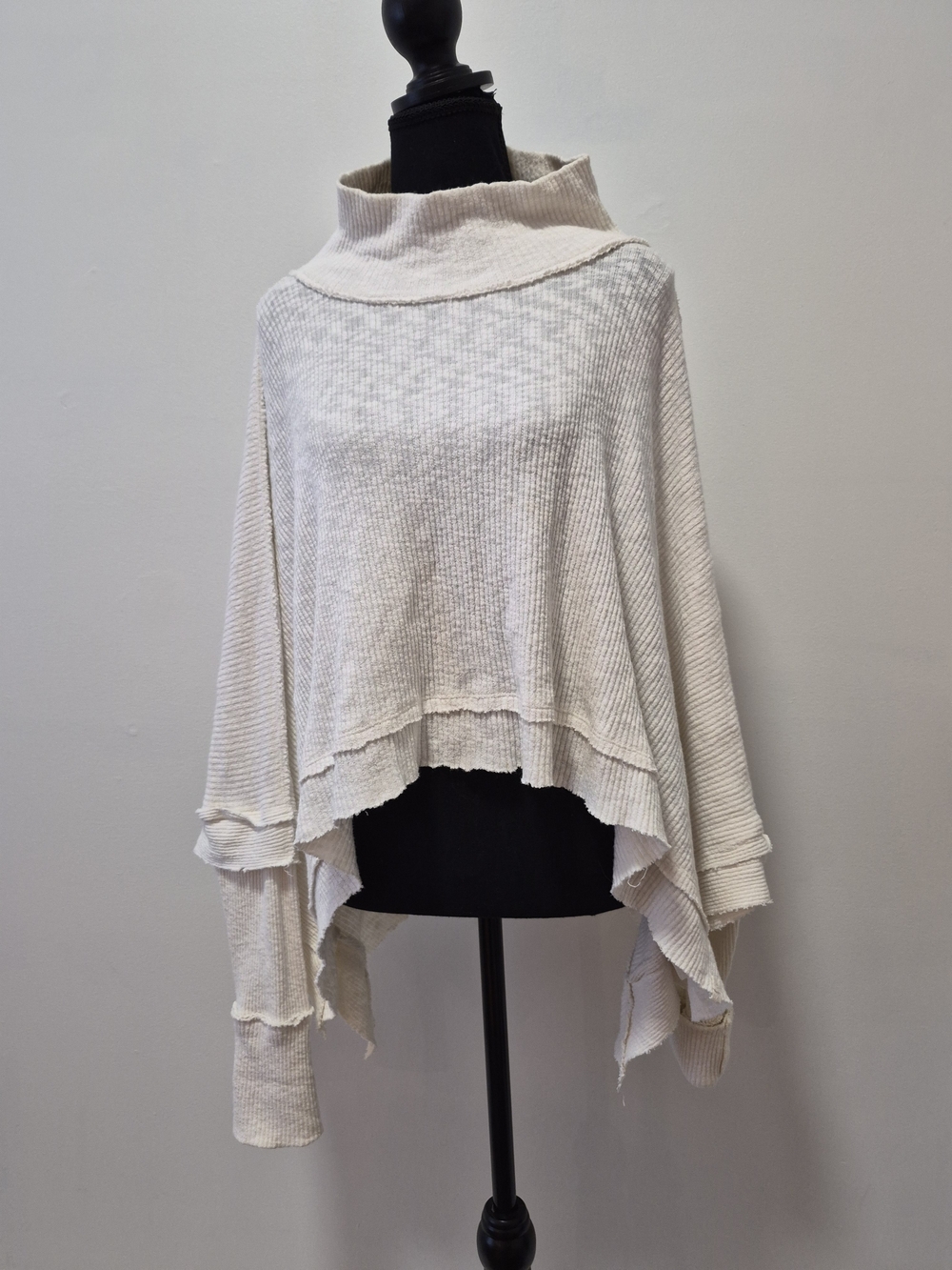 We The Free Cream Waffle-Knit Draped Poncho Sweater